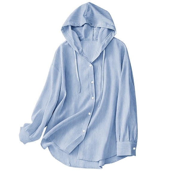 Hvogkswy UPF 50+ Sun Protection Shirts for Women Long Sleeve Hooded Linen Button Down Shirts Lightweight Breathable Oversized Summer Sun Shirt