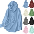 thumbnail image 1 of Hvogkswy UPF 50+ Sun Protection Shirts for Women Long Sleeve Hooded Linen Button Down Shirts Lightweight Breathable Oversized Summer Sun Shirt, 1 of 9