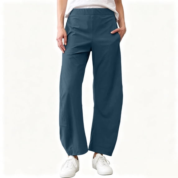 Hvogkswy Wide Leg Pants for Women Elastic High Waist Casual Crop Pants Lightweight Quick-Dry Workout Hiking Pants with Pockets