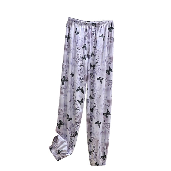Hvogkswy Women Floral Pajama Pants Elastic Waist Cuffed Lounge Sleep Pants Loose Breathable Home Pajama Bottoms