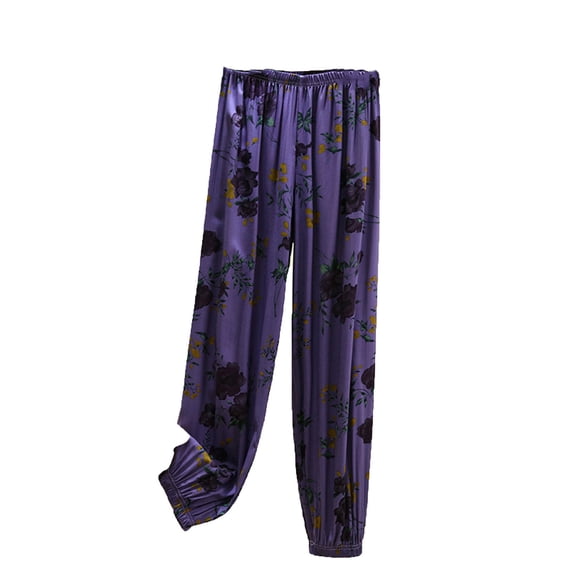 Hvogkswy Women Floral Pajama Pants Elastic Waist Cuffed Lounge Sleep Pants Loose Breathable Home Pajama Bottoms