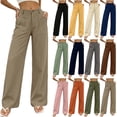 thumbnail image 1 of Hvogkswy Work Pants Women High Waist Straight-Leg Pants Solid Button Travel Hiking Casual Pants with Pockets, 1 of 6