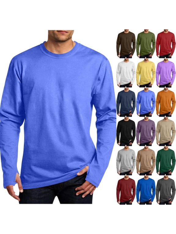 Workout Shirts for Men Solid Crew Neck Long Sleeve Base Layer T-Shirt Thin Breathable Sport Fitness Pullover Top, Size S-3XL
