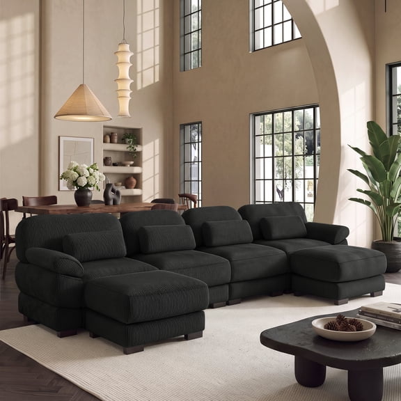 Hvoonc 132.3" Oversized Modular Sectional Sofa for Living Room, 24" Deep Seating, Flexible Combination, Black