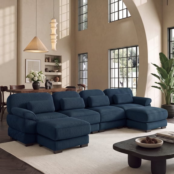 Hvoonc 132.3" Oversized Modular Sectional Sofa for Living Room, 24" Deep Seating, Flexible Combination, Navy
