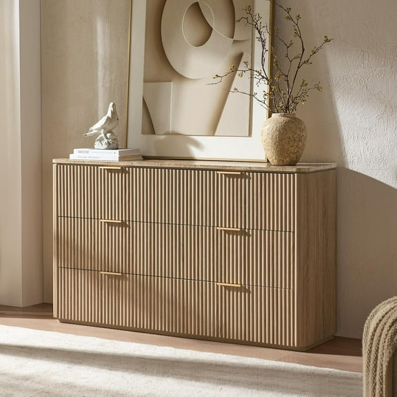 Hvoonc 6-Drawer Modern Wood Dressers for Bedroomand Living Room, Natural Oak