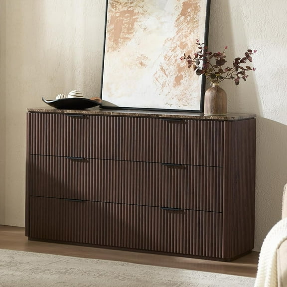 Hvoonc 6-Drawer Modern Wood Dressers for Bedroomand Living Room, Dark Oak