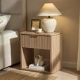 thumbnail image 1 of Hvoonc 24"H Fluted Wood Nightstand with Drawer, Small Oak Bedside Table with Faux Marble Top for Bedroom Living Room, 1 of 6