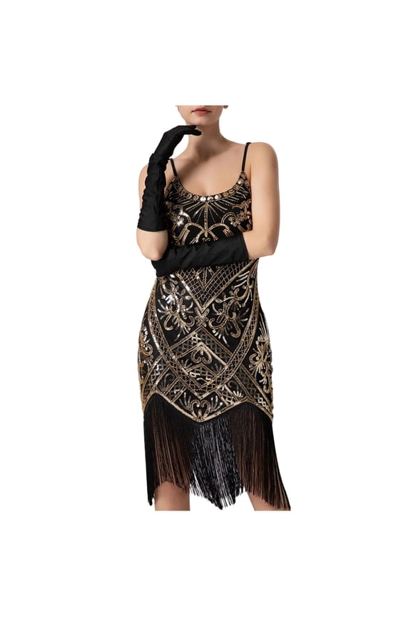 1920s Vintage Sequin Tassel Dress for Women High-end Banquet Round Neck Small Dress Flapper Dress