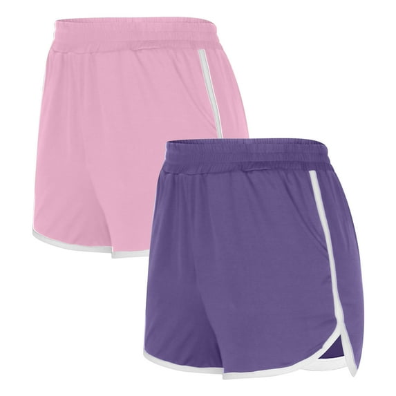 Hvot&aat 2 Pack Athletic Shorts for Womens Classic Dolphin Short Solid Color Pants Trendy Beach Shorts With Pockets