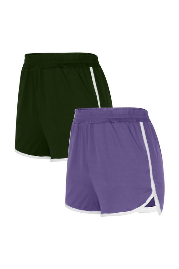 2 Pack Athletic Shorts for Womens Classic Dolphin Short Solid Color Pants Trendy Beach Shorts With Pockets