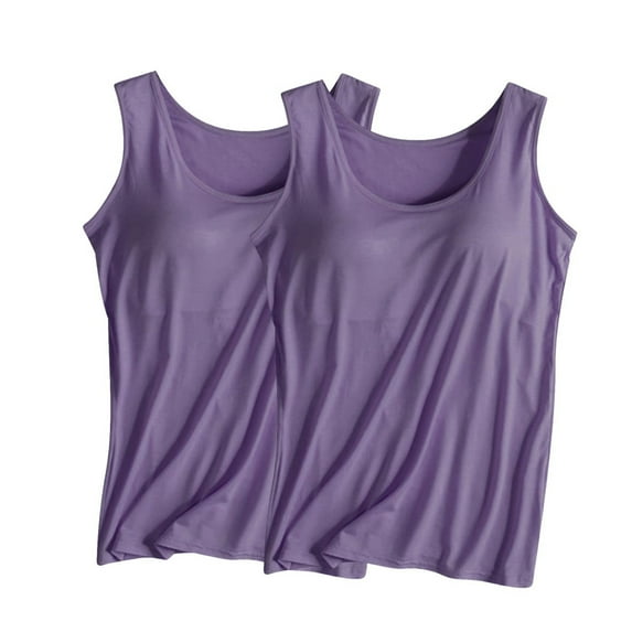 Hvot&aat 2 Pack Modal Tank Tops for Women Bulit in Sleeveless Basic Cami Shirts Casual Soft Undershirt Camisole