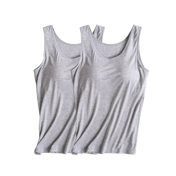 Hvot&aat 2 Pack Modal Tank Tops for Women Bulit in Sleeveless Basic Cami Shirts Casual Soft Undershirt Camisole
