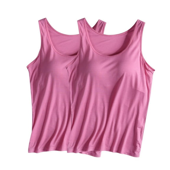 Hvot&aat 2 Pack Modal Tank Tops for Women Bulit in Sleeveless Basic Cami Shirts Casual Soft Undershirt Camisole