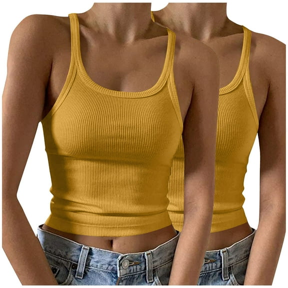 Hvot&aat 2 Pack Women's Spaghetti Strap Ribbed Tank Tops Sleeveless Form Fitting Scoop Neck Basic Cami Shirts