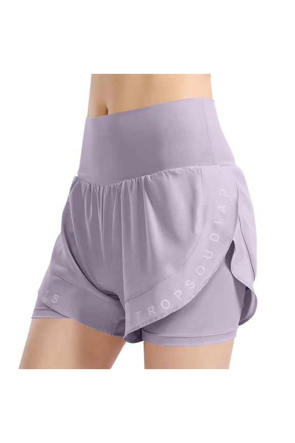 2 in 1 Dolphin Shorts High Waisted Tummy Control Quick Dry Athletic Workout Shorts Yoga Tennis Shorts