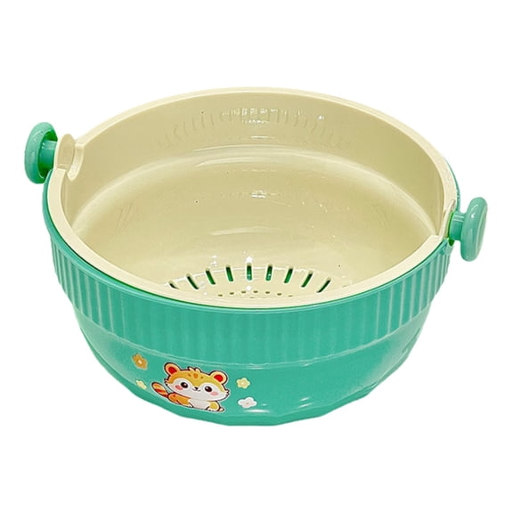 Hvot&aat 2-in-1 Double Layer Rotatable Colander Bowl Cute Cartoon Printed Plastic Fruit Vegetable Washing Drain Basket for Kitchen Prep