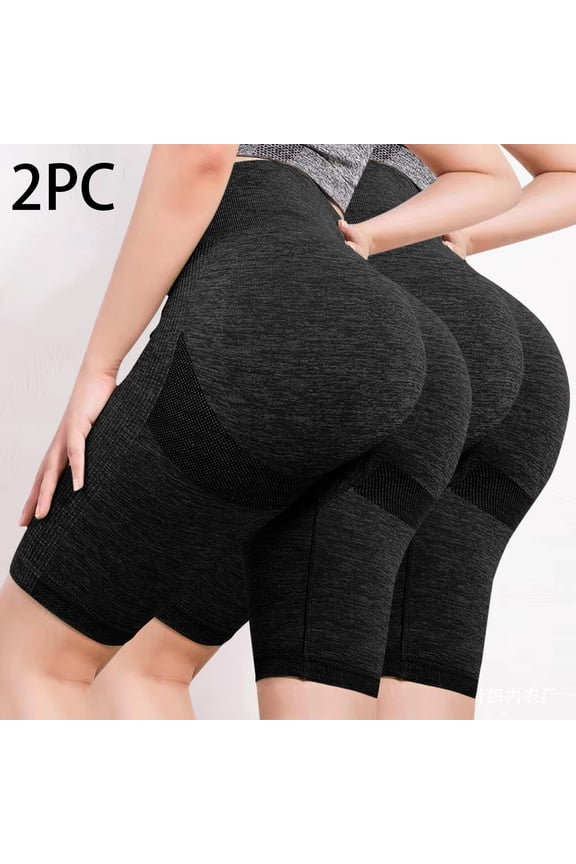 2PC Women High Waist Workout Shorts Yoga Gym Stretchy Leggings Smile Contour Seamless Butt Lifting Shorts