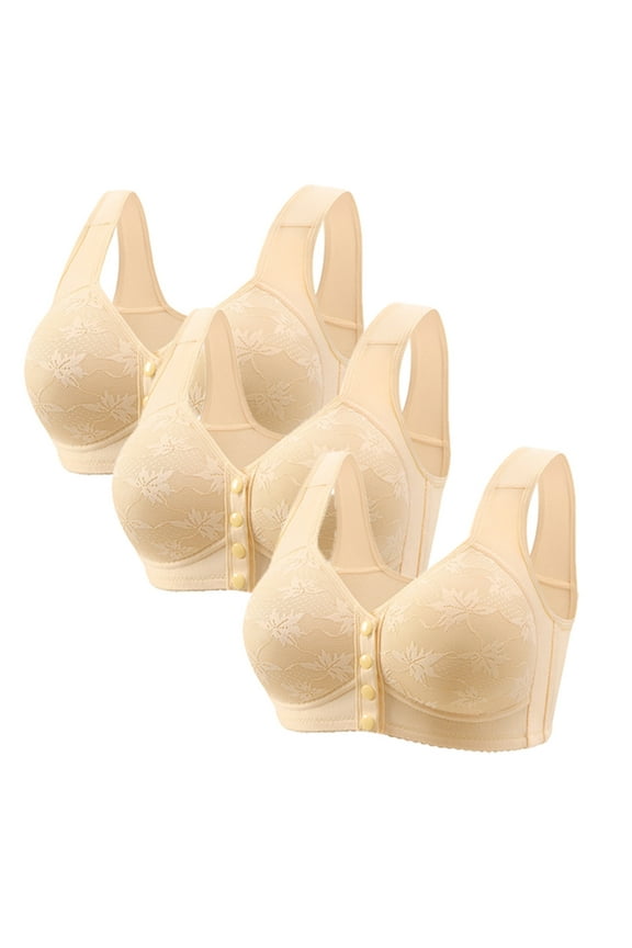 3 Pack Daisy Bras for Older Women Front Close Button Cotton Bras Comfortable Full Support Wide Back No Underwire Bras