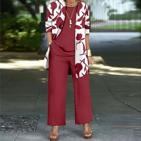 Hvot&aat 3 Piece Outfits for Women Slim Long Sleeve Cardigan Sleeveless Top Wide Leg Pants Casual Sets for Wedding Guest Party