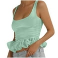 thumbnail image 1 of Hvot&aat 3D Ruffle Hem Tank Tops for Women Slim Fitted U Neck Sleeve Crop Top Cute Going Out Camisole Tshirts, 1 of 3