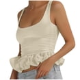 thumbnail image 1 of Hvot&aat 3D Ruffle Hem Tank Tops for Women Slim Fitted U Neck Sleeve Crop Top Cute Going Out Camisole Tshirts, 1 of 3