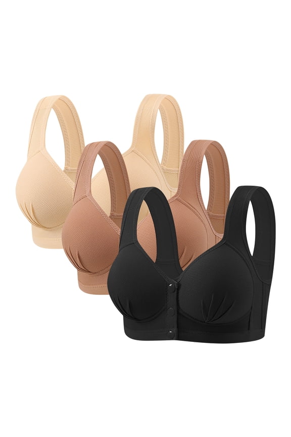 3PC Women's Thin Mesh Front Buckle Style Nursing Underwear for Seniors Everyday Bras