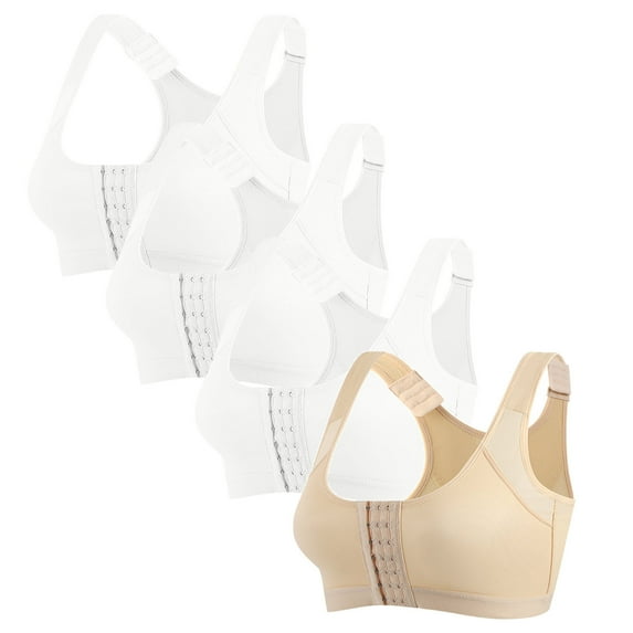 Hvot&aat 4PC Front Closure Compression Bras Wide Adjustable Straps Full Coverage Bralette Shockproof Fitness Sports Bra