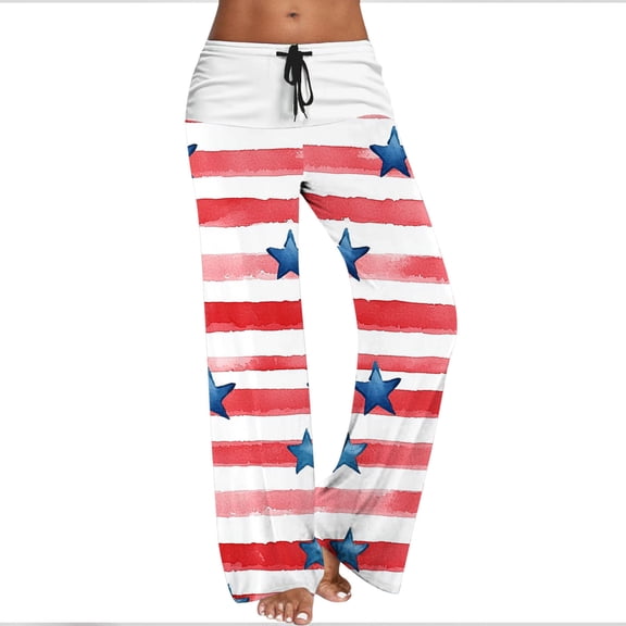 Hvot&aat 4th Of July Pants For Women Low Waist Drawstring Baggy Pants Holiday Comfy Straight Leg Trousers