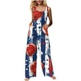 thumbnail image 1 of Hvot&aat 4th of July Romper For Women Independence Day Print Loose Buttoned Jumpsuit American Flag Wide Leg Overall with Pockets, 1 of 7