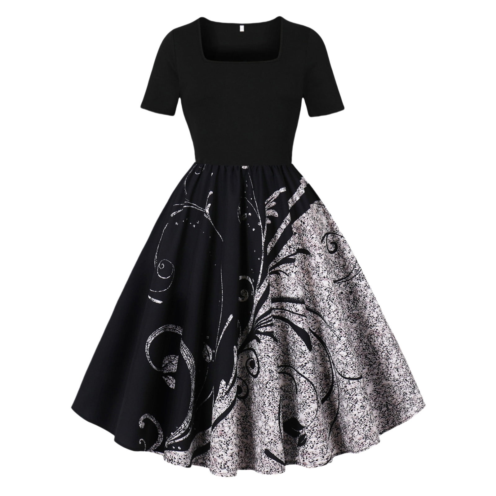 Hvot&aat 50s Style Dresses for Women Vintage Short Puff Sleeve Square Neck Swing  Dress Cocktail Prom Dress - Walmart.com