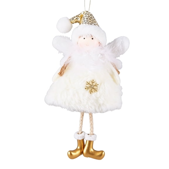 Hvot&aat 9.6-Inch Christmas Fairy Doll Ornament, Soft Fabric Hanging Elf with Glitter Snowflake & Dangling Legs, Festive Holiday Tree Decor for Mantel, Window & Home