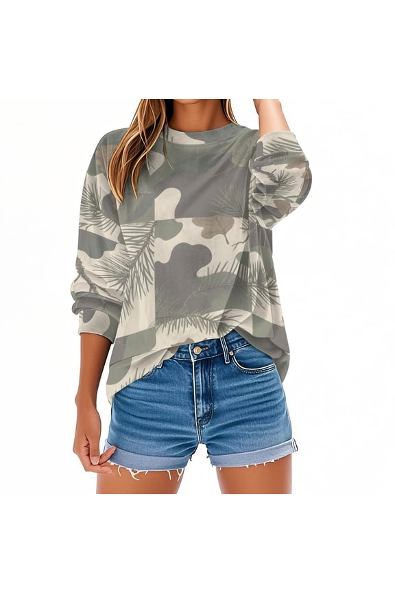 Autumn Hunting Tree Camo Pattern Women's Casual Pullover Round Neck Long Sleeve Sweatshirts