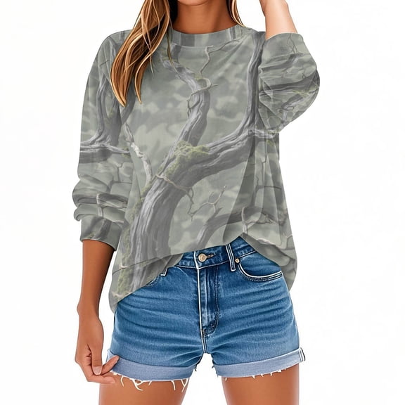 Hvot&aat Autumn Hunting Tree Camo Pattern Women's Casual Pullover Round Neck Long Sleeve Sweatshirts