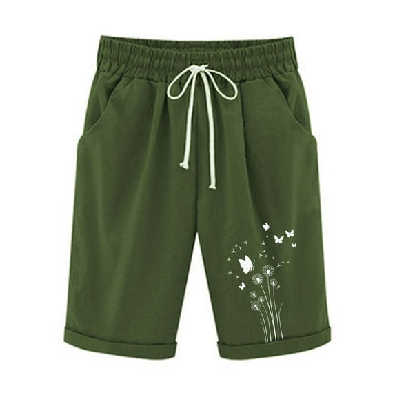 Hvot&aat Bermuda Shorts for Women Elastic Waist Drawstring Casual Shorts Loose Fit Summer Beach Shorts