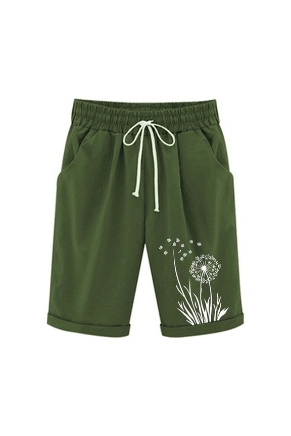 Bermuda Shorts for Women Elastic Waist Drawstring Casual Shorts Loose Fit Summer Beach Shorts