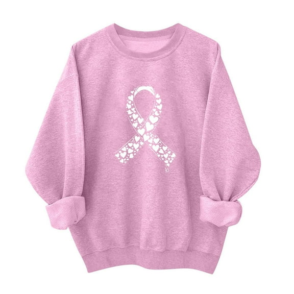 Hvot&aat Breast Cancer Awareness Shirt Women Pink Ribbon Graphic Pullover Valentines Sweatshirts Long Sleeve Love Tops