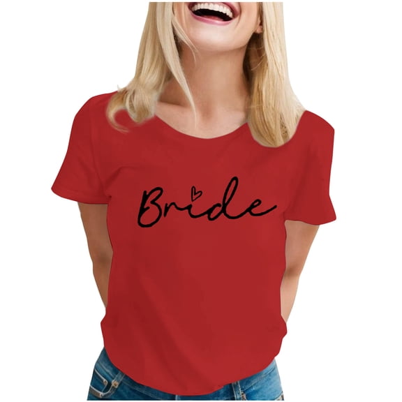 Hvot&aat Bride Print Shirt for Women Engaged Shirt Bridesmaid T-Shirt Bachelorette Party Sleeve Short Tops Bachelorette Party Favors