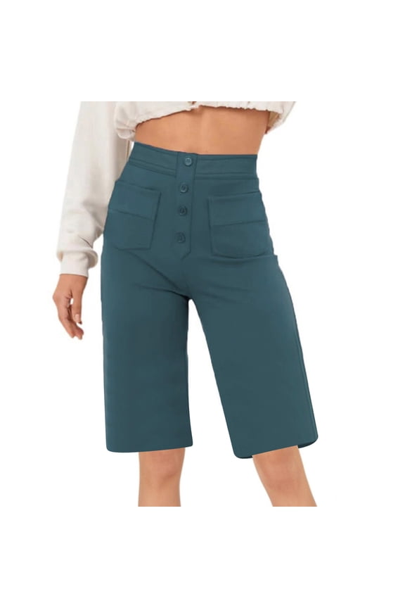 Business Casual Shorts for Women Super High Waisted 2025 Summer Straight Leg Knee Length Bermuda Shorts with Pockets