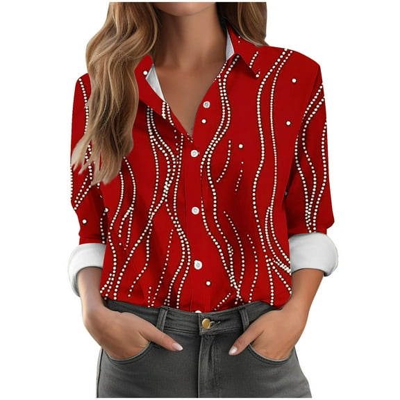 Hvot&aat Button Down Shirts for Women Cute Christmas Printed Tops Business Casual Long Sleeve Work Blouse