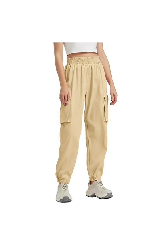 Cargo Pants for Women 2025 Summer Joggers Casual Solid Elastic Waist Baggy Sweatpants Trousers with Pockets
