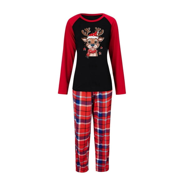 Hvot&aat Christmas Family Pajamas Matching Sets Black Santa Holiday Xmas Family Sleepwear Long Sleeve Loungewear