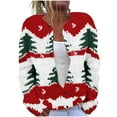 thumbnail image 1 of Hvot&aat Christmas Sweaters For Women Open Front Crochet Button Down Long Sleeve Cardigan Santa Snowflake Printed Coat, 1 of 4