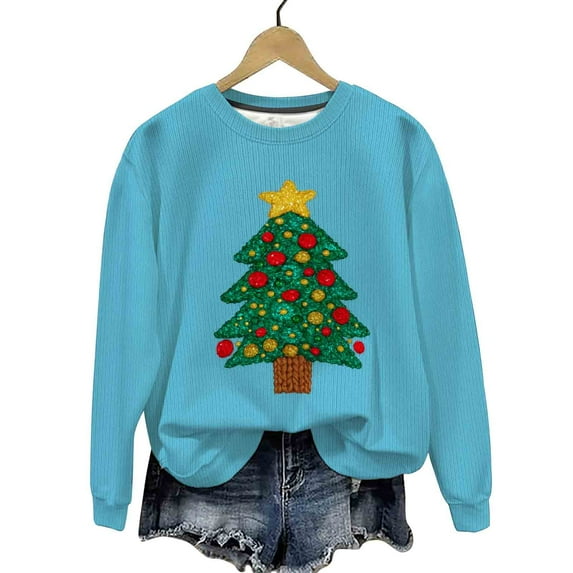 Hvot&aat Christmas Sweaters for Women Crew Neck Long Sleeve Cute Funny Xmas Sweatshirt Vintage Holiday Pullover