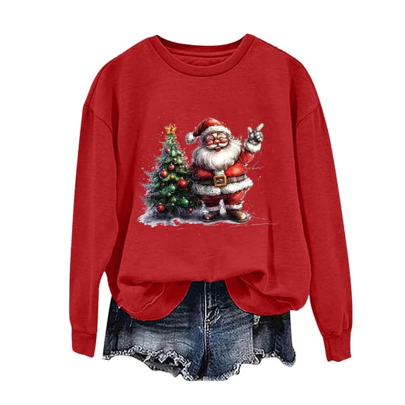Hvot&aat Christmas Sweatshirts for Women Christmas Tree Graphic Merry Santa Claus Holiday Long Sleeve Pullover