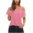 thumbnail image 1 of Hvot&aat Cold Shoulder Tops for Womens Corss Strappy Short Sleeve Tunic Shirts Ladies Lightweight Summer Dress Blouse, 1 of 4