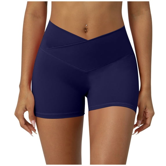 Hvot&aat Crossover-Waist Workout Biker Shorts for Women Seamless Smoothing Stretch Shorts Pants Solid Color Leggings