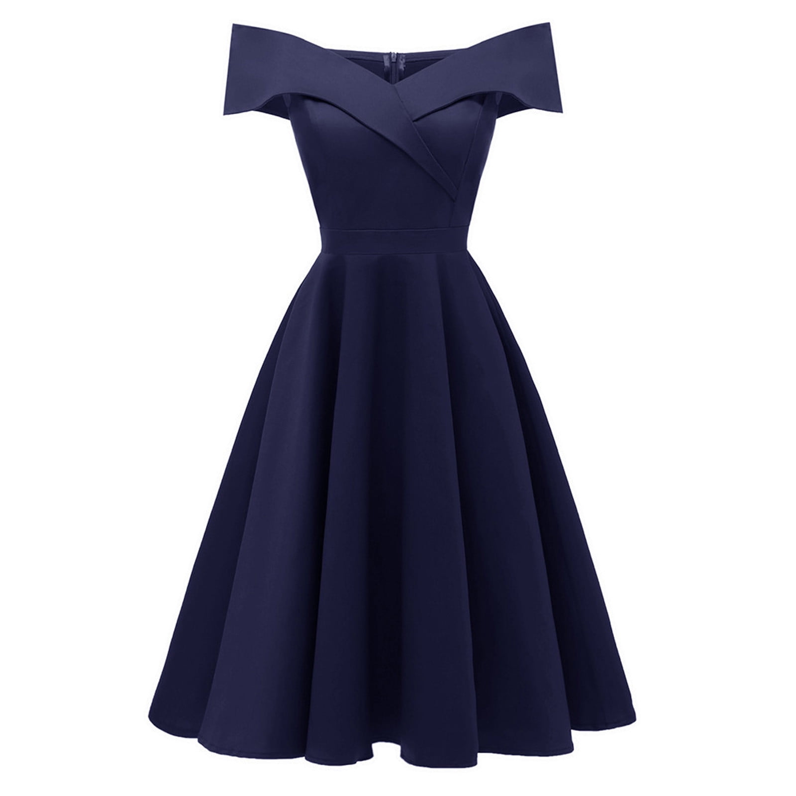 Hvot&aat Elegant Off the Shoulder Cocktail Dress for Women High Waisted A-Line Vintage 1950s Swing Party Midi Dresses