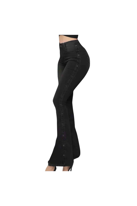 Flare Jeans for Women High Waist Button Curvy Bling Skinny Jeans Fashion Luscious Denim Pants