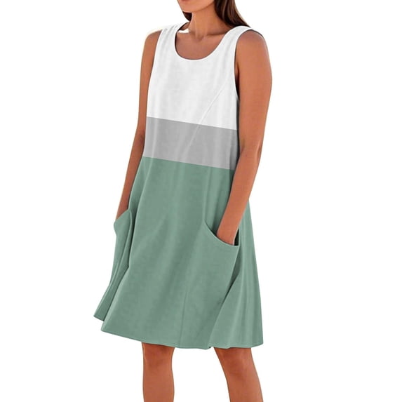 Hvot&aat Floral Print Sundress for Women Crew Neck Sleeveless Tank Dress With Pockets Flowy Boho Classic Tshirt Dress